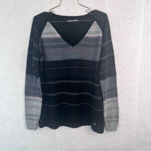 Smartwool Merino Wool Blend Striped V-Neck Sweater Size Medium